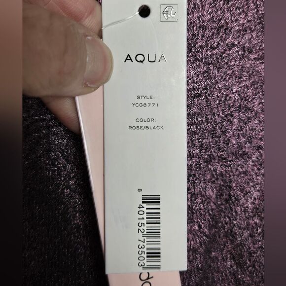 AQUA Ruched Long Sleeve Shine Top - Sz M Rose Black - Picture 5 of 6